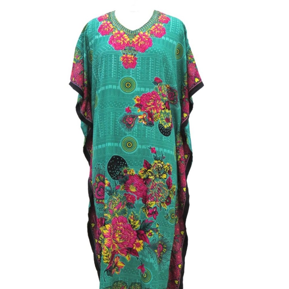 Gypsie Blu Teal green Color Caftan Cover Up Dress